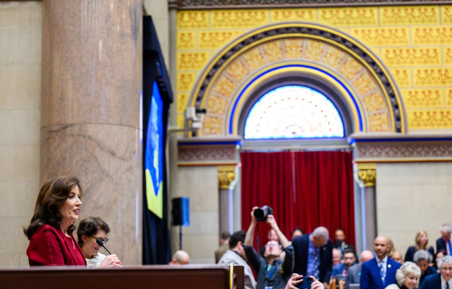 overnor Hochul delivered the 2024 State of the State address from a podium on Jan. 9th, 2024.